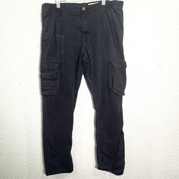 Wrangler Regular Taper Cargo Pants Mens 36x30 Black Stretch Outdoor Workwear - Picture 1 of 7